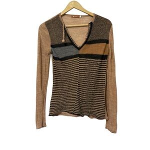 Sol Tan Black Size Small 100% Super Baby Alpaca Sweater Boho Knit Vintage Travel